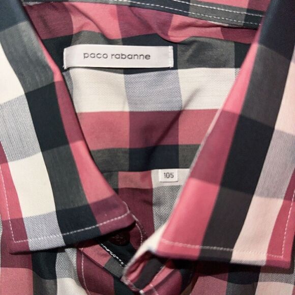 Paco Rabanne Slim Fit Shirt Short Sleeve‎ Men Plaid Button Up Size 105 Large - Picture 4 of 4